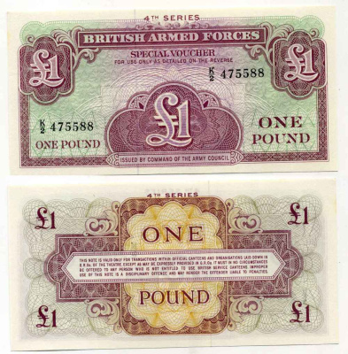 АНГЛИЯ 1 ФУНТ 1962 ДЛЯ ВООРУЖЕННЫХ СИЛ, 4 СЕРИЯ Pick М36 бумага UNC (ПРЕСС) 8589-25-3-2