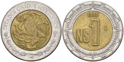 Мексика 1 песо 1995 KM 550 биметалл 4364-453