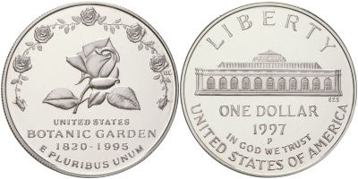 США 1 доллар 1997 P, 175 лет Ботаническому саду KM 278 серебро PROOF 11-093-21