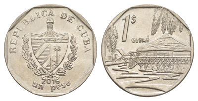 Куба 1 песо 2016 хижины Гуама KM 579 сталь плакированная никелем 4646-511