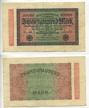 Германия 20000 марок 1923 20 февраля 1923, водяной знак L Pick 85a бумага 7217-79-1-2