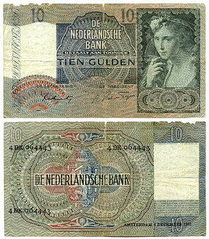 Нидерланды 10 гульденов 1941 красавица пастушка, серия 4 BK Pick 56 b, Akkermans 31.2 бумага 6318-1-2-1