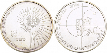 Португалия 8 евро 2004 РАСШИРЕНИЕ ЕВРОСОЮЗА KM 753 серебро UNC 06-255-41