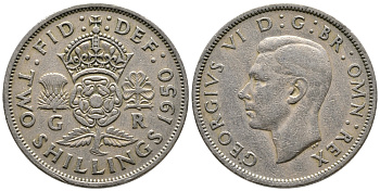 Великобритания 2 шиллинга (флорин) 1950 Георг VI (1936-1952) KM 878,Spink 4107 медно-никель 59-1511