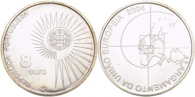 Португалия 8 евро 2004 РАСШИРЕНИЕ ЕВРОСОЮЗА KM 753 серебро UNC 06-255-41