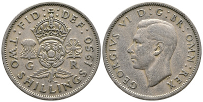 Великобритания 2 шиллинга (флорин) 1950 Георг VI (1936-1952) KM 878,Spink 4107 медно-никель 59-1511