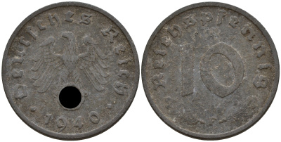 Германия 10 рейхспфеннигов 1940 F J. 371, KM 101 цинк    4603-822