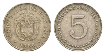 Панама 5 сентесимо 1966 KM 23.2 медно-никель 4644-634