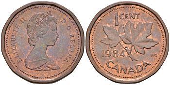 Канада 1 цент 1984 Елизавета II, кленовый лист KM 132 бронза    4147-314
