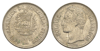 Венесуэла 1 боливар 1990 Симон Боливар, толстый шрифт Y 52a.2 сталь плакированная никелем 4592-112