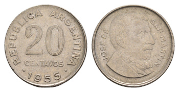 Аргентина 20 сентаво 1955 KM 52 сталь плакированная никелем 4655-1029