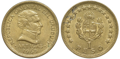 Уругвай 1 песо 1965 KM 46 алюминиевая бронза 106-815