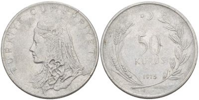Турция 50 курушей 1975 Анатолийская невеста KM 899 нержавеющая сталь 4541-1142