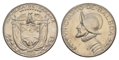 Панама 1/4 бальбоа (25 сентесимо) 1966 KM 11.2a медь плакированная медно-никелем aUNC 4642-631