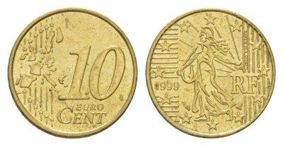 Франция 10 евроцентов 1999 KM 1285 нордик aUNC 4627-1137