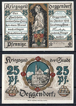 Деггендорф (Бавария) 25 пфеннигов 1918 Mehl Grabowski D8.4a бумага UNC (пресс) 7555-59-1-2