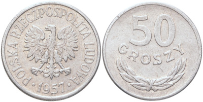 Польша 50 грошей 1957 Y 48.1 алюминий 4122-643