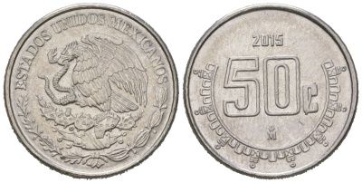 Мексика 50 сентаво 2015 KM 936 нержавеющая сталь aUNC 4618-751