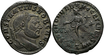 Римская Империя нуммий 302 - 303 Констанций Хлор в ранге цезаря SAC MON VRB AVGG ET CAESS NN Рим Good Very fine RIC 106а бронза, серебрение 1073-7-35