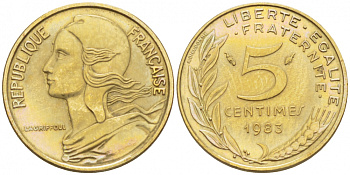 ФРАНЦИЯ 5 САНТИМОВ 1983 ТИП MARIANNE KM 933 медь алюминий никель 112-844
