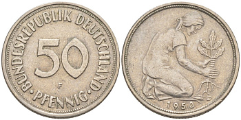 ФРГ 50 пфеннигов 1950 F J 384, KM 109.1 медно-никель 63-348