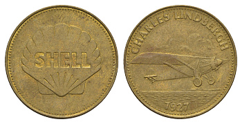 Франция жетон Shell - Человек в полете - Чарльз Линдберг, 1927 г. 1969 диаметр 26 мм, вес 5 гр Kooij RS011.7c сталь плакированная латунью 4656-326