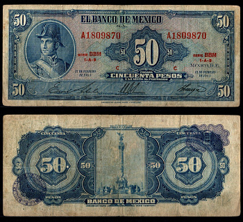 Мексика 50 песо 1965 Pick 49 p бумага 8605-46-4-2