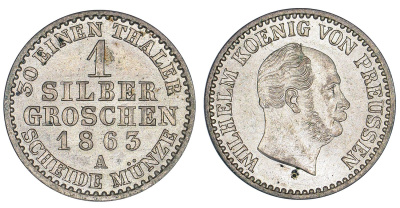 ПРУССИЯ 1 ЗИЛЬБЕРГРОШ 1863 A KM 485 серебро 00-00