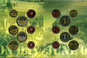 Франция, Нормандия набор из 8 монет 2005 1 евроцент-2 евро, европробники, в оригинальном буклете, D-DAY UNC 00-00