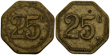 Франция 25 сантимов ND ресторанный жетон латунь 4166-347