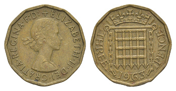 Великобритания 3 пенса 1963 Елизавета II (1952-2022) KM 900, Spink 4153 никель латунь 4571-1023