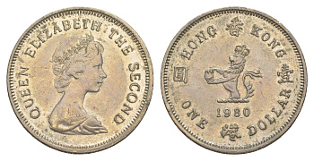 Гонконг 1 доллар 1980 Елизавета II (1952-2022) KM 43 медно-никель UNC 4646-733