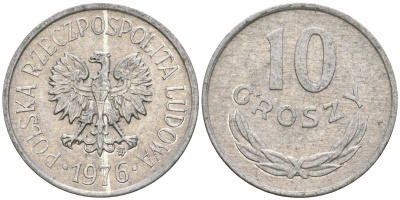 Польша 10 грошей 1976 MW KM АА47 алюминий 4608-757