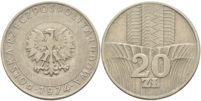 Польша 20 злотых 1974 монетный двор Кремница KM 67, Parchimowicz 245b медно-никель 4403-515
