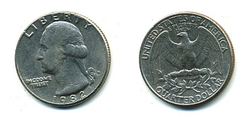 США 25 центов = квотер 1982 D, Вашингтон KM A164a медь плакированная медно-никелем 59-1944