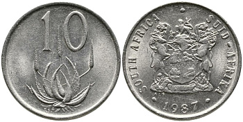 ЮАР 10 ЦЕНТОВ 1987 ЦВЕТОК АЛОЭ KM 85 никель 3336-1232