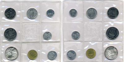 Сан-Марино годовой набор из 8 монет 1973 1, 2, 5, 10, 20, 50, 100 и 500 лир ребёнок держит голубя KM 22-29, в оригинальной пластиковой запайке серебро KM MS2 серебро UNC 2-5-1-15