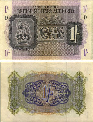 АНГЛИЯ 1 ШИЛЛИНГ 1943 ВОЕННЫЙ ВЫПУСК Pick M2 бумага XF 7551-22-1-2