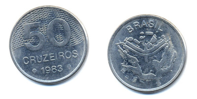 БРАЗИЛИЯ 50 КРУЙЗЕЙРО 1983 KM 594.1 сталь aUNC 51-4746
