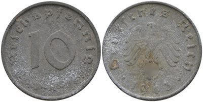 Германия 10 рейхспфеннигов 1943 A KM 101, J.371 цинк 4151-224