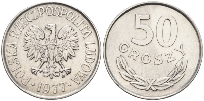 Польша 50 грошей 1977 MW KM 48.1 алюминий  UNC  4161-142