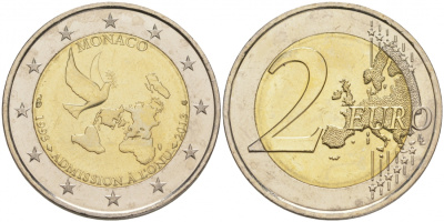 Монако 2 евро 2013 20 лет вступления в ООН KM 200 биметалл UNC M21-3
