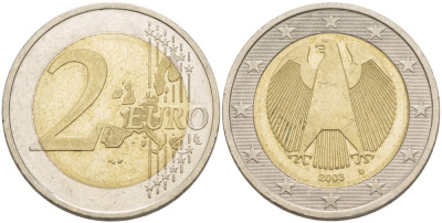 ГЕРМАНИЯ 2 ЕВРО 2003 D KM 214 биметалл 4543-454