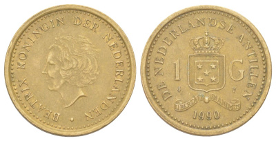 Нидерландские Антильские острова (Нидерландские Антилы) 1 гульден 1990 Беатрикс (1980-2013) KM 37 сталь плакированная бронзой 4624-457