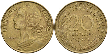 ФРАНЦИЯ 20 САНТИМОВ 1973 ТИП MARIANNE KM 930, LE FRANC 156.13 медь алюминий никель 4573-1044