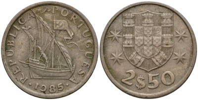 Португалия 2,5 эсукдо 1985 KM 590 медно-никель 4154-1044