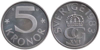 Швеция 5 крон 1983 U, Карл XVI Густав (1973- ) KM 853 медно-никель PROOFLIKE 59-242