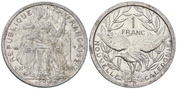 Французская Новая Каледония 1 франк 2012 птица кагу, (IEOM) KM 10, Schoen 10 алюминий 37-121