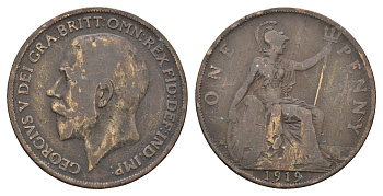 Великобритания 1 пенни 1919 Георг V (1910-1936) KM 810, Spink 4051 бронза 4661-626