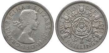 Великобритания 2 шиллинга (флорин) 1957 Елизавета II (1952-2022) KM 906, Spink 4146 медно-никель 4131-534